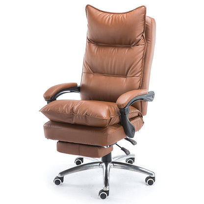 Brown Leather High-Back Office Chair Built-in Footrest Adjustable Plush Ergonomic Support for Home Work Relaxation & Cozy Lounging Sessions
