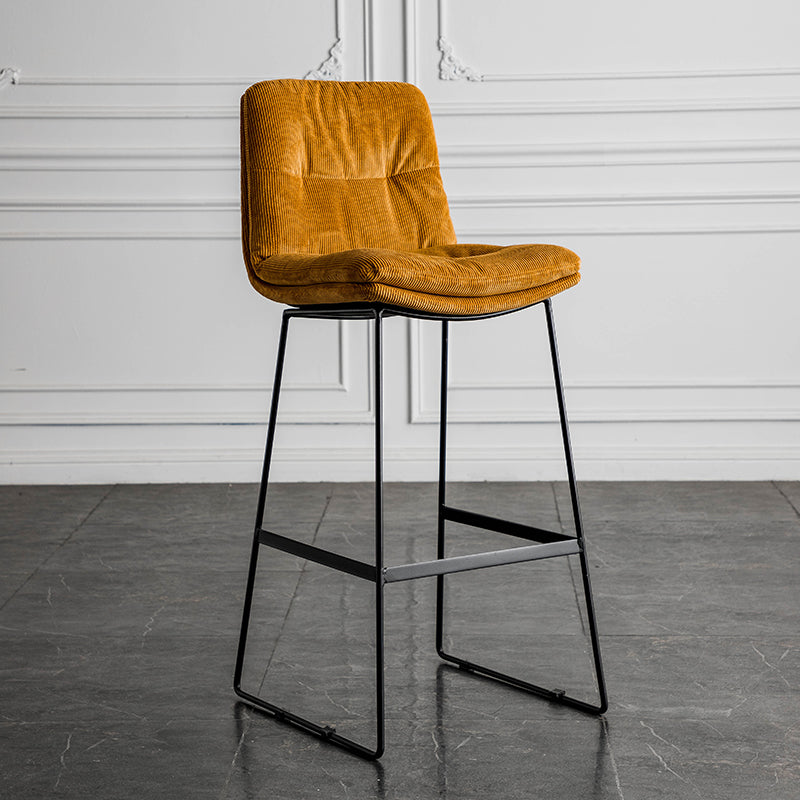 Bar Chair Modern Upholstered Bar Stool with Fabric or Leather Cushion Black Metal Sled Legs Fixed Height Counter Bar Stool for Home Bar Kitchen Island Pub Living Room Home Decor