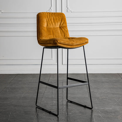 Bar Chair Modern Upholstered Bar Stool with Fabric or Leather Cushion Black Metal Sled Legs Fixed Height Counter Bar Stool for Home Bar Kitchen Island Pub Living Room Home Decor