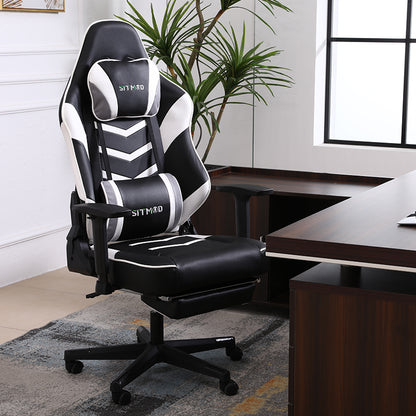 Ergonomic Gaming Chair High Back PU Leather Racing Style Computer Chair with Footrest Headrest Lumbar Pillow Adjustable Armrests for Gaming Office and Relaxation