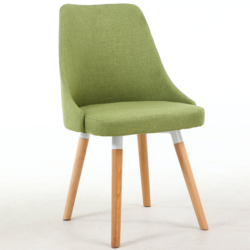 Casual Curved-Back Dining Chair Fabric Upholstery Wooden Legs & Versatile Hues