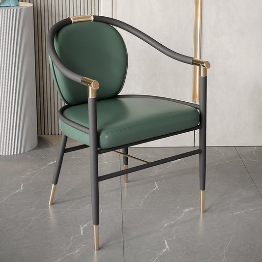 Light Luxury Modern Armchair Black Metal Frame Gold Accents & Leather Cushion