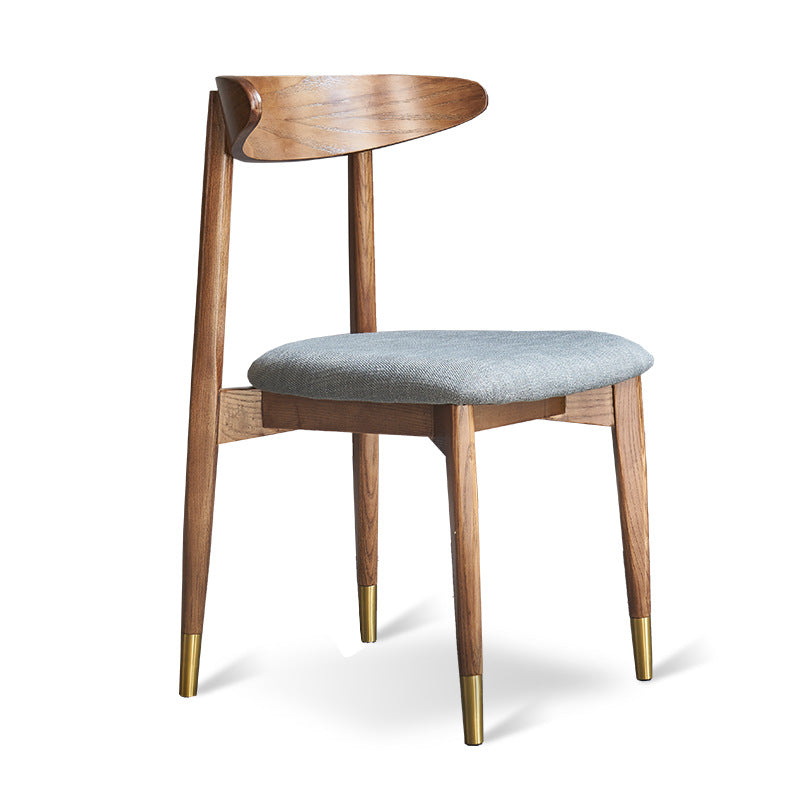 Modern Minimalist Dining Chair Curved Back Design Brass Leg Caps Fabric/Leather Upholstery for Dining & Living Spaces