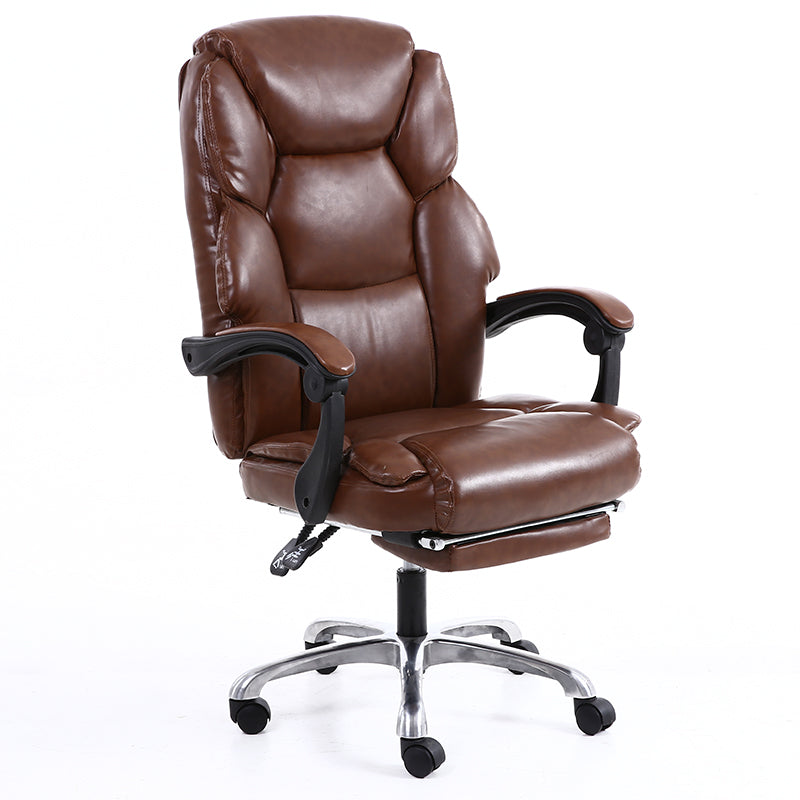 Executive Office Chair High-Back Plush Ergonomic Desk Chair with Retractable Footrest, Premium PU Leather Reclining Office Chair with 360° Swivel & Height Adjustment Luxury Office Chair for Home & Corporate Spaces