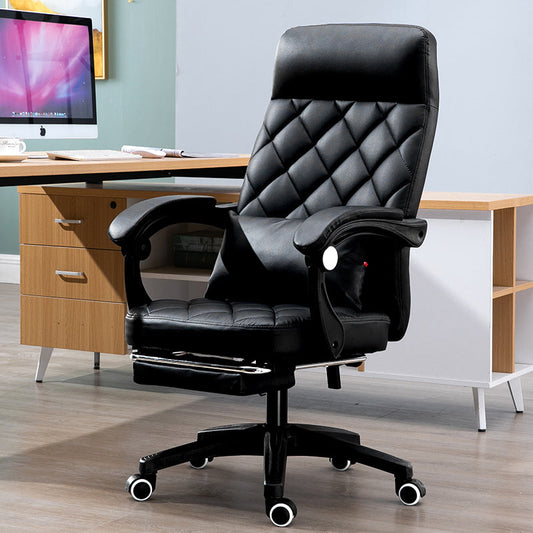 Black Quilted Leather High-Back Office Chair Footrest, Adjustable  Ergonomic Support for Daily Luxurious Work & Cozy Relaxation in Home Workspaces