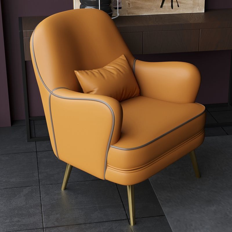 Modern Leather Armchair Set Contrast Stitching Gold Metal Legs Cozy Lounge Design