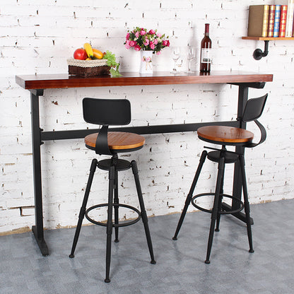 Bar Chair Bar Stool with Industrial Pipe Legs Wood/Leather Seat Black Metal Base Multifunctional Height Adjustable Swivel Stool for Home Bar Kitchen Island Pub Living Room Home Decor