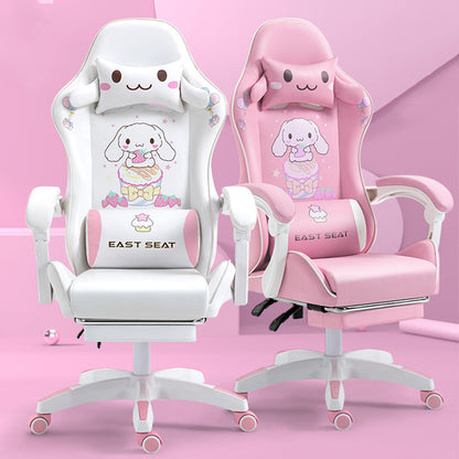 Cinnamoroll Themed Ergonomic Gaming Chair Cute PU Leather Racing Style Computer Chair with Footrest Adjustable Headrest Lumbar Pillow 90°-155° Reclining Swivel Office Chair