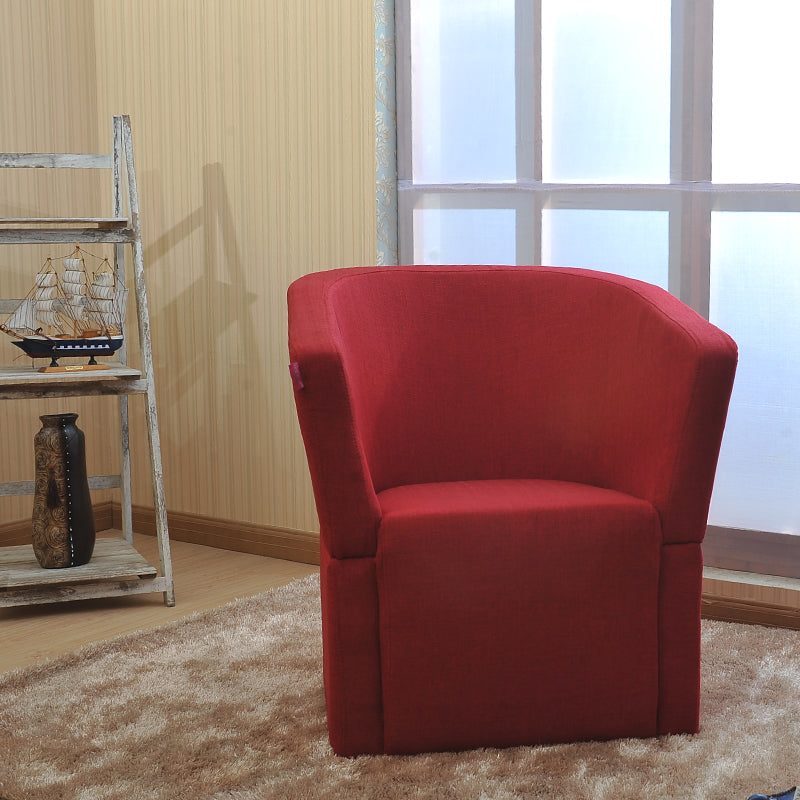 Vibrant Red Contemporary Tub Curved Armchair Soft Fabric Snug Contoured Design for Stylish Living Room & Cozy Reading Nook Spaces