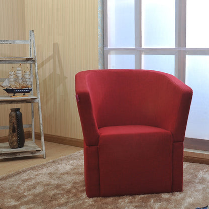 Vibrant Red Contemporary Tub Curved Armchair Soft Fabric Snug Contoured Design for Stylish Living Room & Cozy Reading Nook Spaces