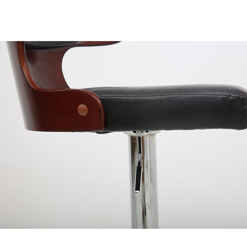 Bar Chair Bar Stool with Contoured Wood Backrest PU Leather Seat Chrome Metal Base Multifunctional Height Adjustable Swivel Stool for Home Bar Kitchen Island Pub Living Room Home Decor