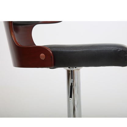 Bar Chair Bar Stool with Contoured Wood Backrest PU Leather Seat Chrome Metal Base Multifunctional Height Adjustable Swivel Stool for Home Bar Kitchen Island Pub Living Room Home Decor