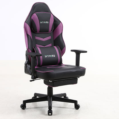Ergonomic Gaming Chair High Back PU Leather Racing Style Computer Chair with Footrest Headrest Lumbar Pillow Adjustable Armrests for Gaming Office and Relaxation