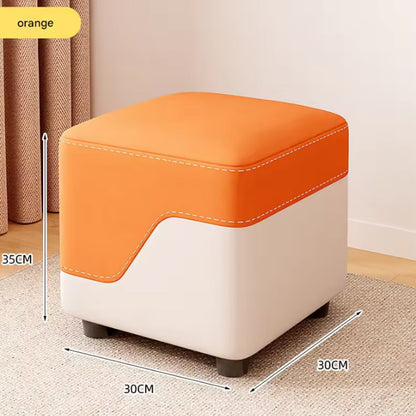 Square Footrest Stool with Solid Wood Frame Dual Tone Upholstered Ottoman Footstool with Non Slip Legs for Living Room Bedroom Entryway