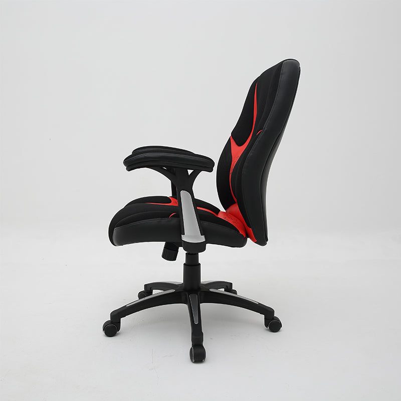 Gaming Office Chair High-Back Ergonomic Desk Chair with Breathable Mesh Premium PU Leather & Fabric Gaming Chair with 360° Swivel & Height Adjustment Black-Red Racing Style Chair for Home Office & Gaming