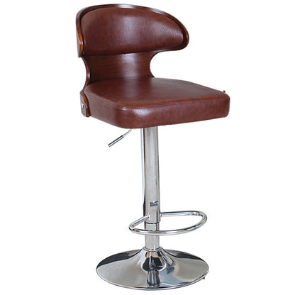 Bar Chair Bar Stool with Curved Wood Backrest Upholstered Seat Chrome Metal Base Multifunctional Height Adjustable Swivel Stool for Home Bar Kitchen Island Pub Living Room Home Decor