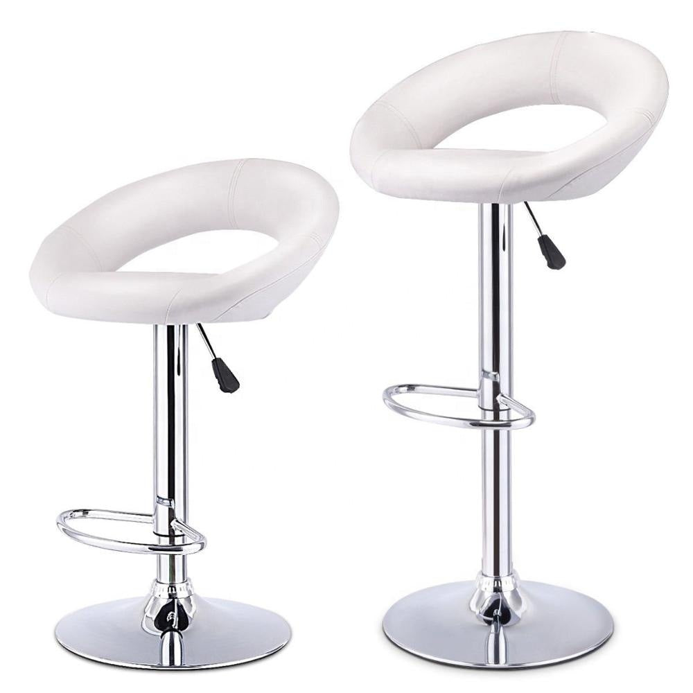 Adjustable Bar Stool Swivel Counter Height Bar Chair with Hollow Backrest PU Leather Upholstered Bar Stool with Chrome Base Footrest for Kitchen Island Pub Home Bar
