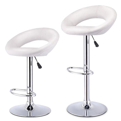 Adjustable Bar Stool Swivel Counter Height Bar Chair with Hollow Backrest PU Leather Upholstered Bar Stool with Chrome Base Footrest for Kitchen Island Pub Home Bar