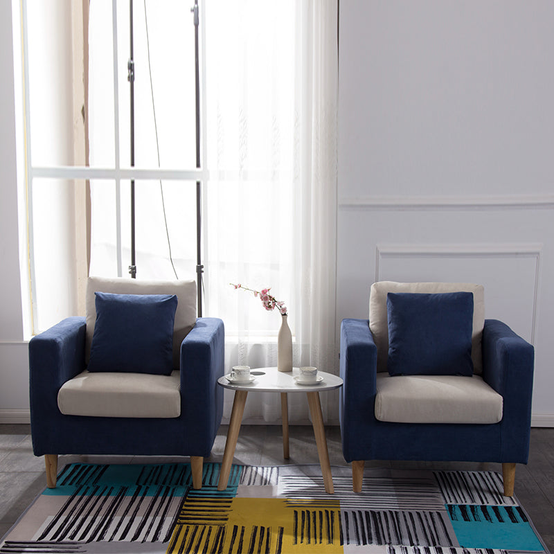 Modern Navy & Beige Fabric Loveseat Two Seater Sofa with Wooden Legs