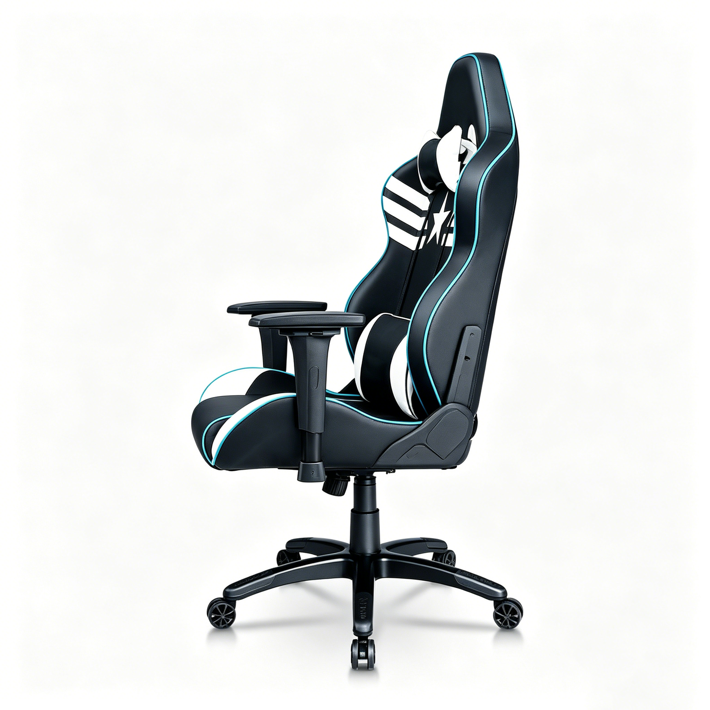 Captain America Themed Ergonomic Gaming Chair High Back PU Leather Racing Style Computer Chair with Adjustable Headrest Lumbar Pillow and 360° Swivel Base