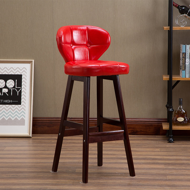 Fixed-Height Tufted Leather Bar Stool Dual-Tone Wooden Legs & Multi-Hue Upholstery for Modern/Luxe Spaces
