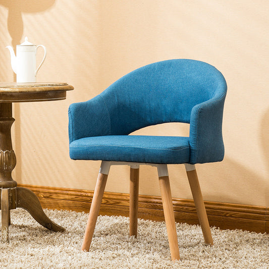 Casual Curved-Back Dining Chair Upholstered Fabric Armrest Design & Wooden Legs for Cozy Spaces