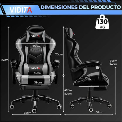Ergonomic Gaming Chair High Back PU Leather Racing Style Computer Chair with Footrest Adjustable Headrest Lumbar Pillow 90°-135° Reclining Swivel Office Chair
