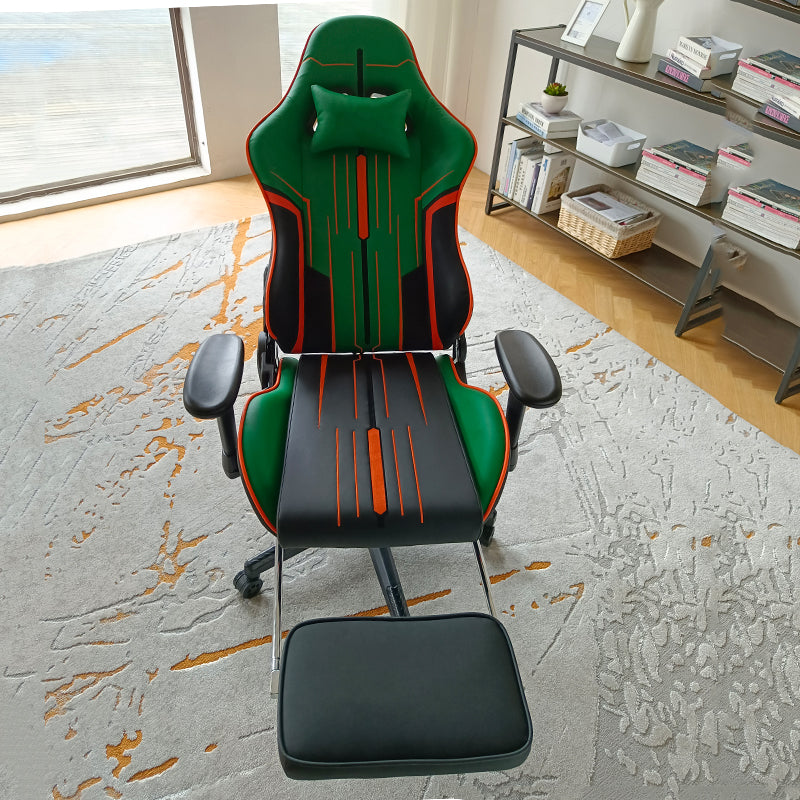 Dowinx Green/Black Racing Style Ergonomic Gaming Chair with Retractable Footrest and Adjustable Headrest