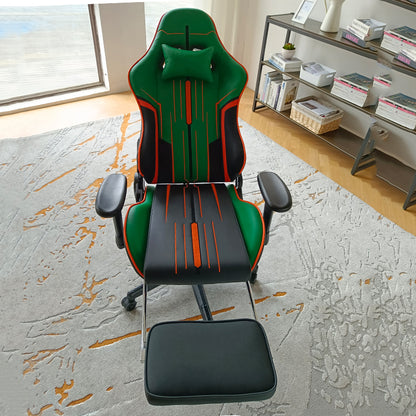 Dowinx Green/Black Racing Style Ergonomic Gaming Chair with Retractable Footrest and Adjustable Headrest