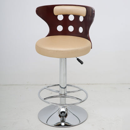 Bar Chair Bar Stool with Perforated Wood Backrest PU Leather Seat Chrome Metal Base Multifunctional Height Adjustable Swivel Stool for Home Bar Kitchen Island Pub Living Room Home Decor