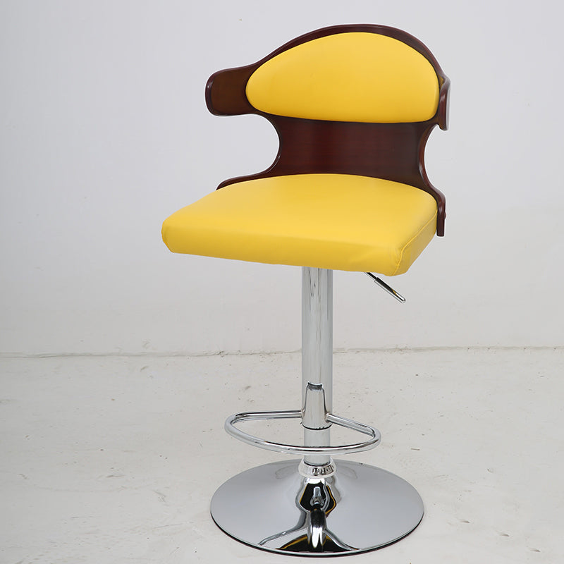 Bar Chair Bar Stool with Contoured Wood Backrest PU Leather Seat Chrome Metal Base Multifunctional Height Adjustable Swivel Stool for Home Bar Kitchen Island Pub Living Room Home Decor