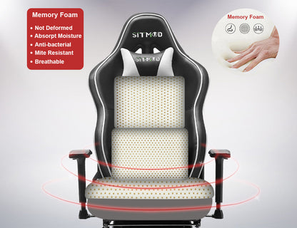 Black-White Ergonomic Gaming Chair Headrest, Lumbar Pillow Spine Support Adjustable Sturdy Base for Comfortable Gaming & Office Work Sessions