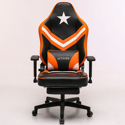 Captain America Style Ergonomic Gaming Chair High Back PU Leather Racing Chair with Footrest Adjustable Headrest Lumbar Pillow 180° Reclining Swivel Office Chair