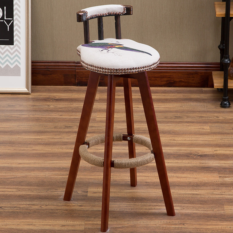 Bar Chair Bar Stool with Rivet Trim or Animal Print Fabric Cushion Short Backrest Solid Beech Wood Legs Multifunctional Fixed Height Bar Stool for Home Bar Kitchen Island Pub Living Room Home Decor