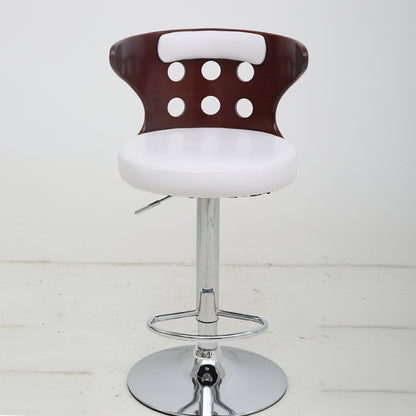 Bar Chair Bar Stool with Perforated Wood Backrest PU Leather Seat Chrome Metal Base Multifunctional Height Adjustable Swivel Stool for Home Bar Kitchen Island Pub Living Room Home Decor