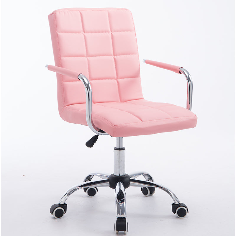 Bar Chair Bar Stool with Grid Quilted Cushion PU Leather Upholstered Chrome Metal Armrests and Casters Multifunctional Adjustable Height Swivel Stool for Home Bar Kitchen Island Pub Living Room Home Decor