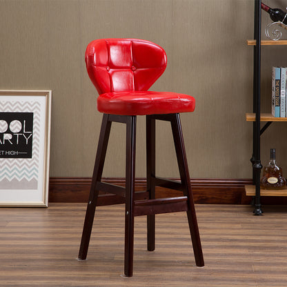 Bar Chair Bar Stool with Tufted Backrest and Cushion PU Leather Upholstered Solid Wood Legs Fixed Height Counter Bar Stool for Home Bar Kitchen Island Pub Living Room Home Decor