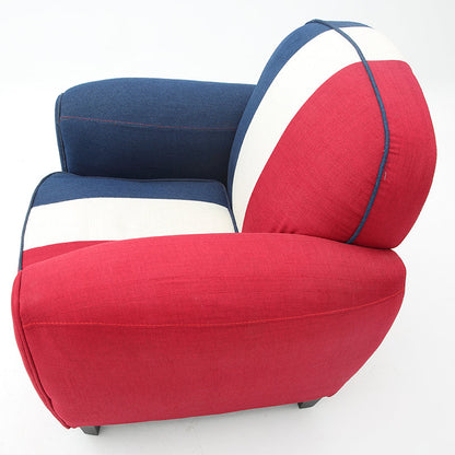 Vibrant Red Blue & White Striped Fabric Armchair Modern Upholstered Lounge Chair