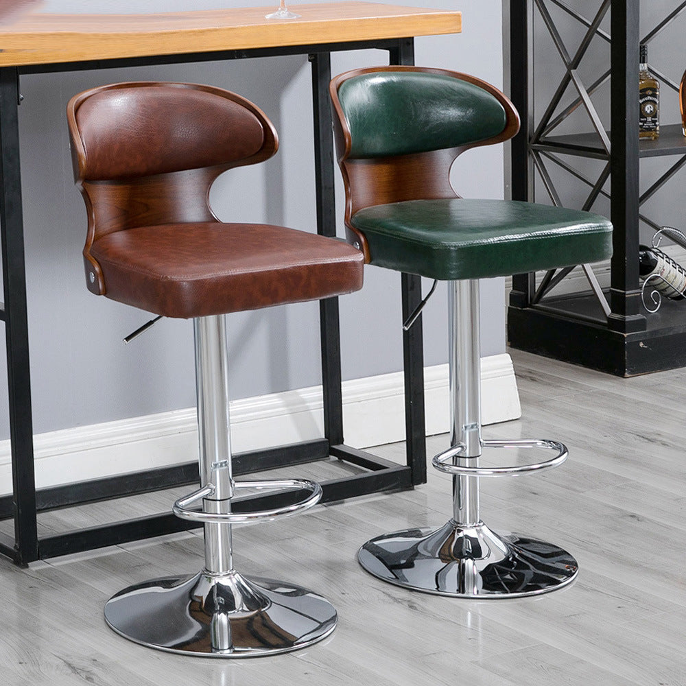 Bar Chair Bar Stool with Curved Wood Backrest Upholstered Seat Chrome Metal Base Multifunctional Height Adjustable Swivel Stool for Home Bar Kitchen Island Pub Living Room Home Decor