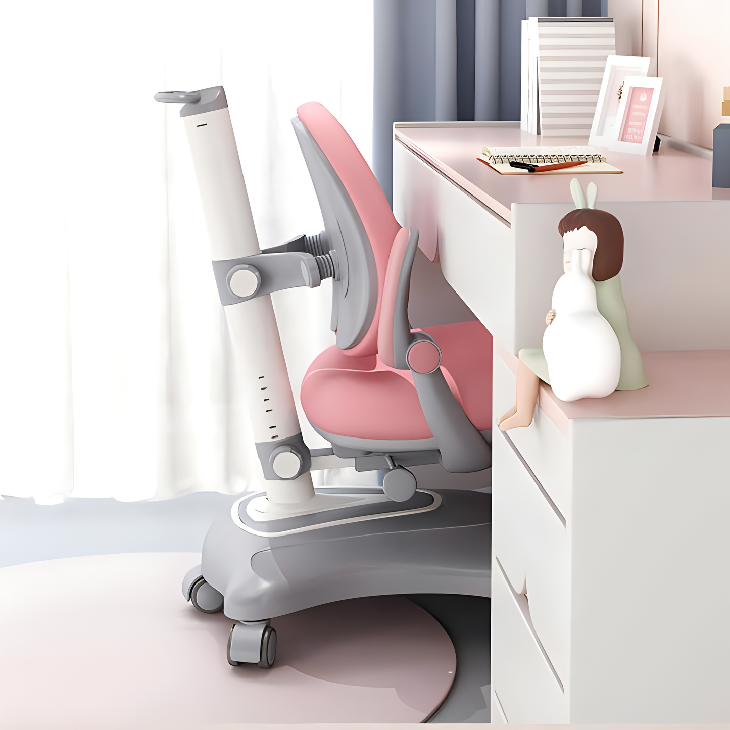 Adjustable Kids Study Chair Ergonomic Children Desk Chair with Double Backrest Footrest and Caster Wheels for Boys Girls Teens Home School Use
