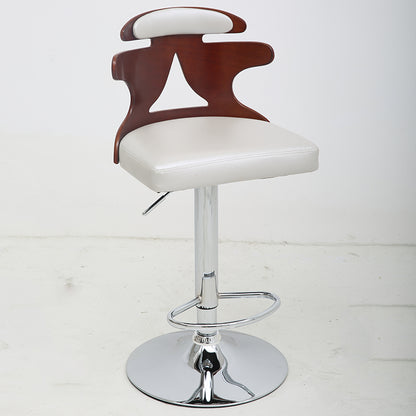 Bar Chair Bar Stool with Cut-Out Wood Backrest PU Leather Cushion Chrome Metal Base Multifunctional Height Adjustable Swivel Stool for Home Bar Kitchen Island Pub Living Room Home Decor