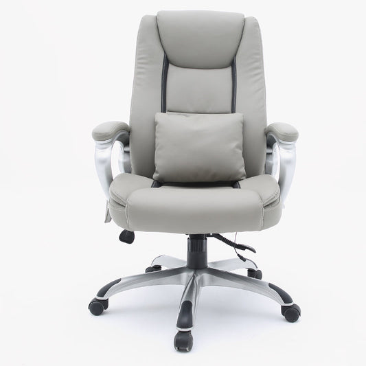 Executive Office Chair High-Back Ergonomic Desk Chair with Lumbar Pillow & Breathable Mesh, Premium PU Leather Office Chair with 360° Swivel & Height Adjustment Modern Light Gray Office Chair for Home & Corporate Spaces