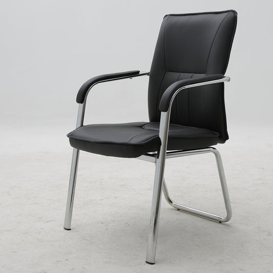 Office Chair PU Leather Upholstered Seat and Backrest with Chrome Metal Sled Base Ergonomic Armrest Padded Executive Guest Chair for Conference Room Reception Waiting Room and Home Office