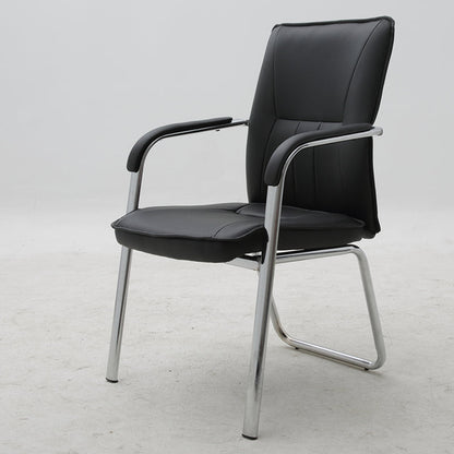 Conference Office Chair Mid-Back Ergonomic Visitor Chair with Breathable PU Leather, Chrome Steel Frame Fixed Bow Base Black Office Chair for Meeting Rooms & Reception Areas