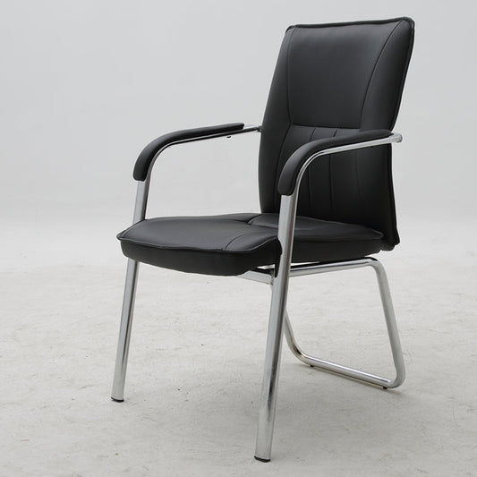 Conference Office Chair Mid-Back Ergonomic Visitor Chair with Breathable PU Leather, Chrome Steel Frame Fixed Bow Base Black Office Chair for Meeting Rooms & Reception Areas