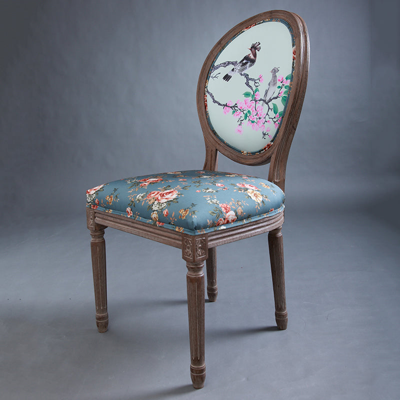 Vintage Floral & Bird Upholstered Chair Wooden Frame for Dining/Living Room