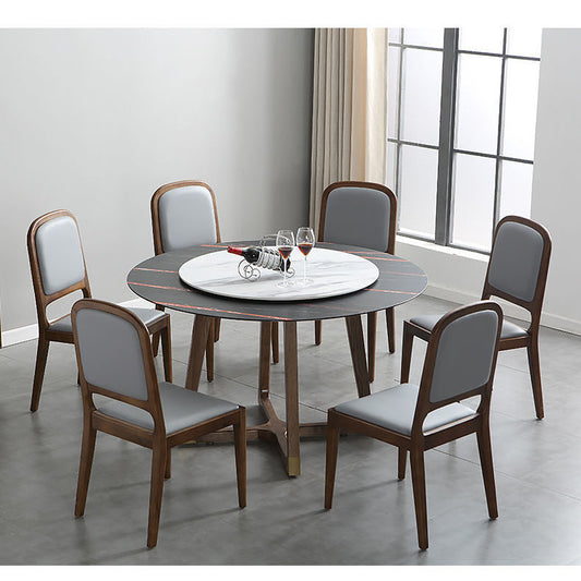 Minimalist Light Luxury Dining Chair Walnut Wood Frame Padded Leather Upholstery & Curved Back Design