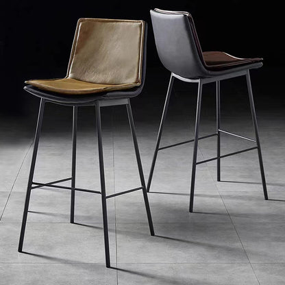 Bar Chair Modern Fixed Height Bar Stool with PU Leather Upholstered Backrest Black Metal Legs Multifunctional Counter Bar Stool for Home Bar Kitchen Island Pub Living Room Home Decor