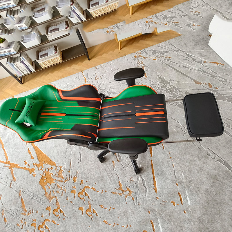 Dowinx Green/Black Racing Style Ergonomic Gaming Chair with Retractable Footrest and Adjustable Headrest