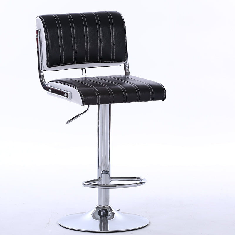 Bar Chair Bar Stool Adjustable Height Swivel Bar Stool with Vertical Stitched Backrest and Cushion PU Leather Upholstered Chrome Metal Base Multifunctional Modern Bar Stool for Home Bar Kitchen Island Pub Living Room Home Decor